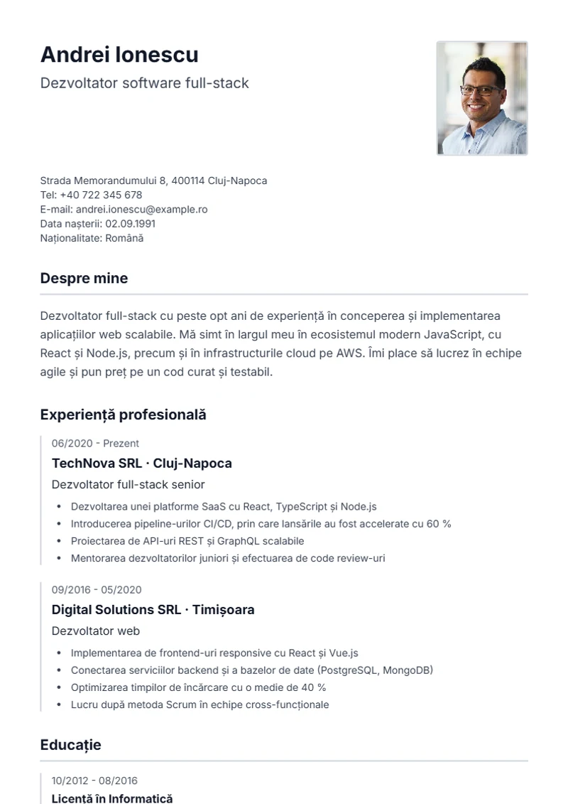 Model de CV Lebenslauf – exemplu