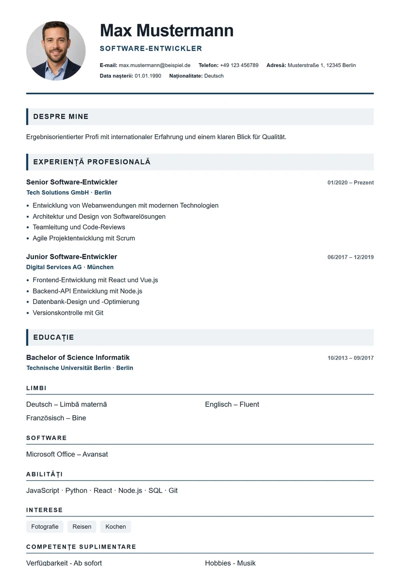 Model de CV London Professional – exemplu