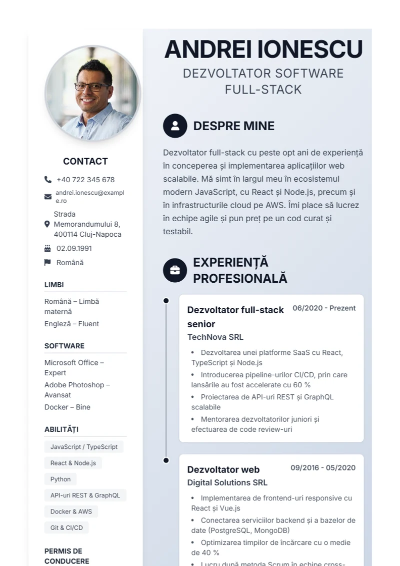 Model de CV Timeline – exemplu