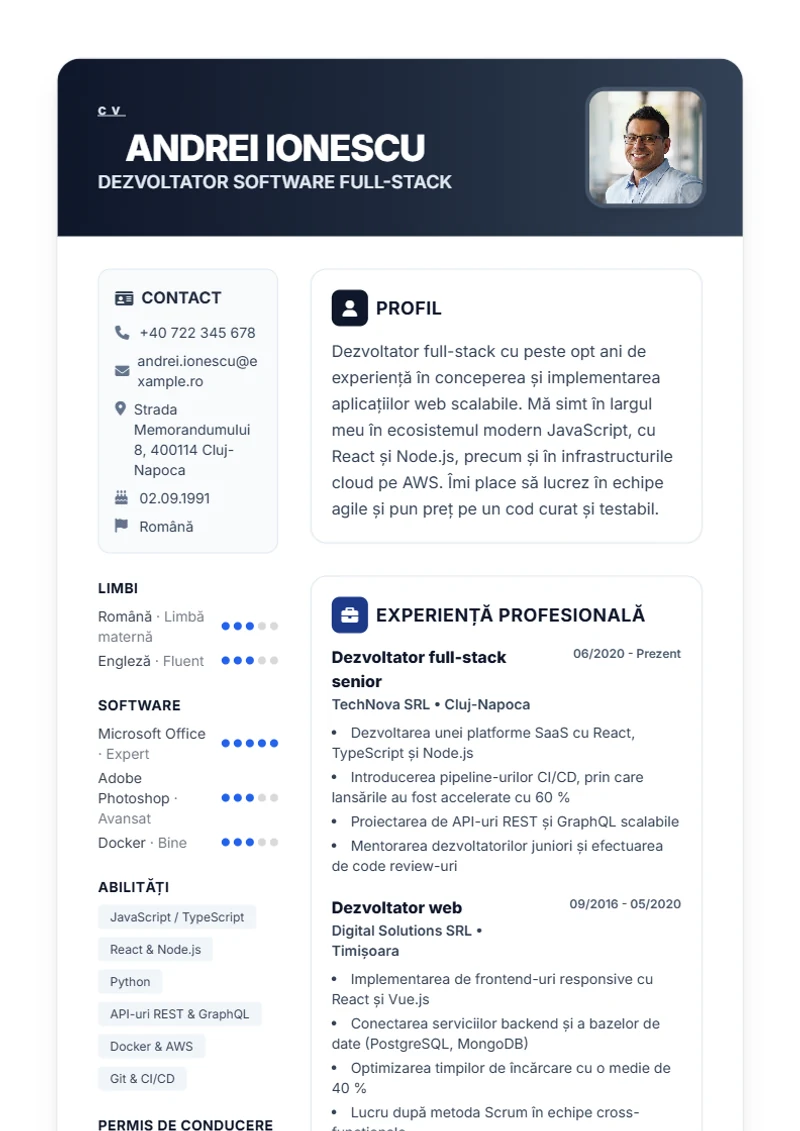 Model de CV Trust – exemplu