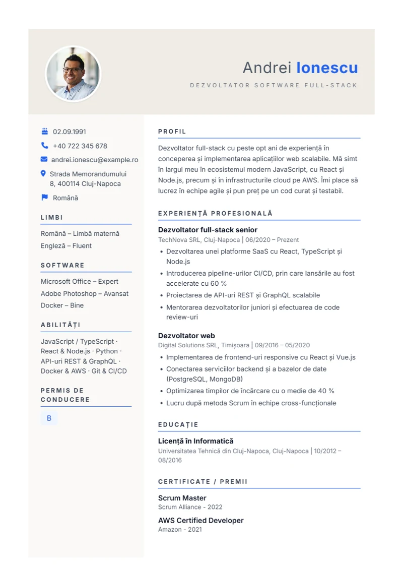 Model de CV Weber – exemplu