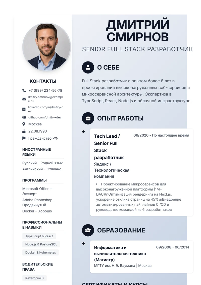 Шаблон резюме Timeline, образец по стандарту DIN 5008