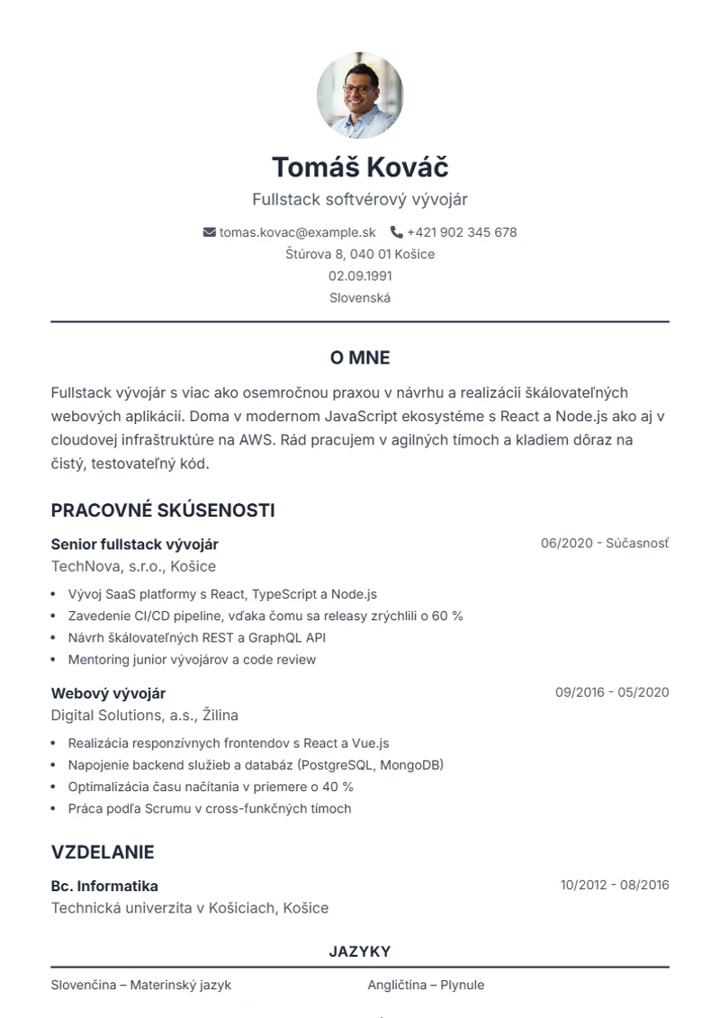 Šablóna životopisu Classic – ukážka