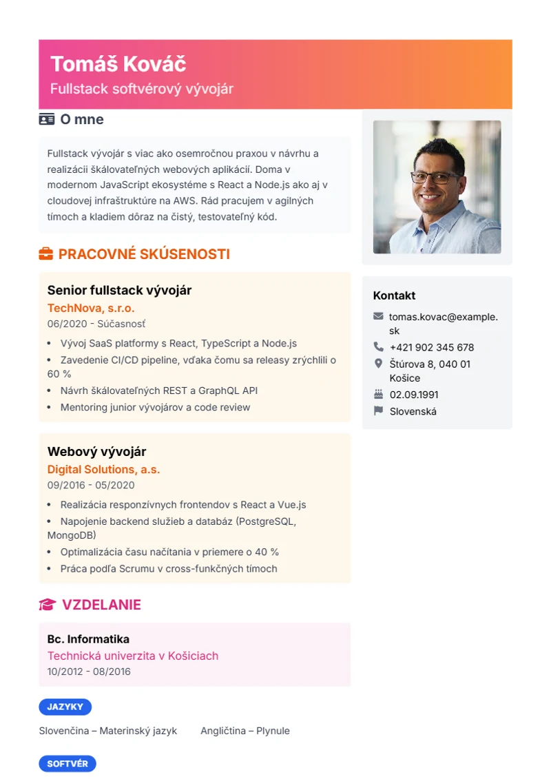 Šablóna životopisu Creative – ukážka