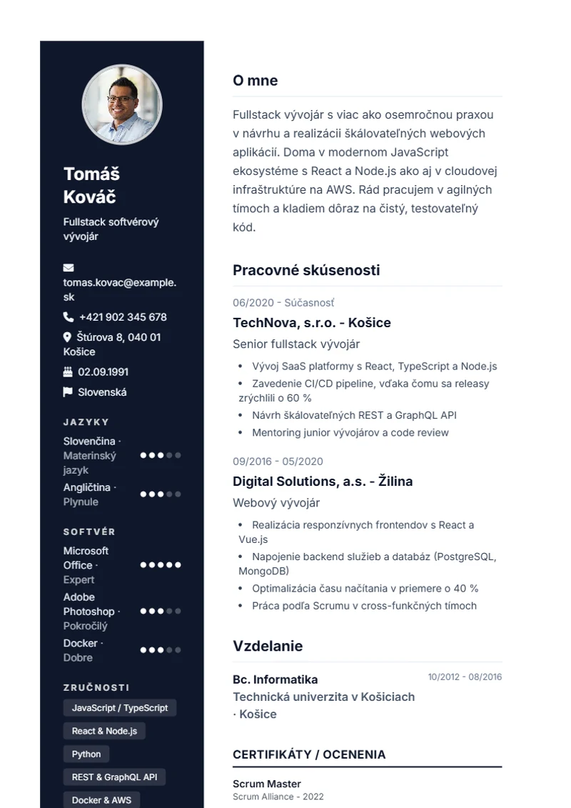 Šablóna životopisu Modern – ukážka