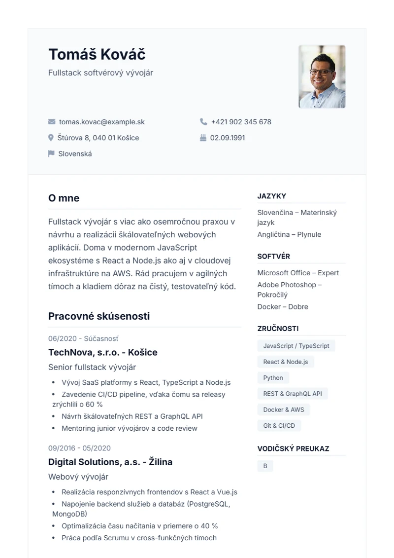 Šablóna životopisu Professional – ukážka