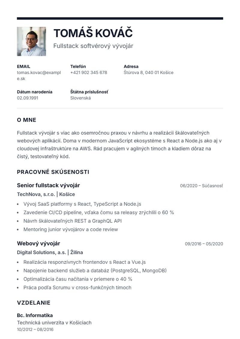 Šablóna životopisu Executive – ukážka