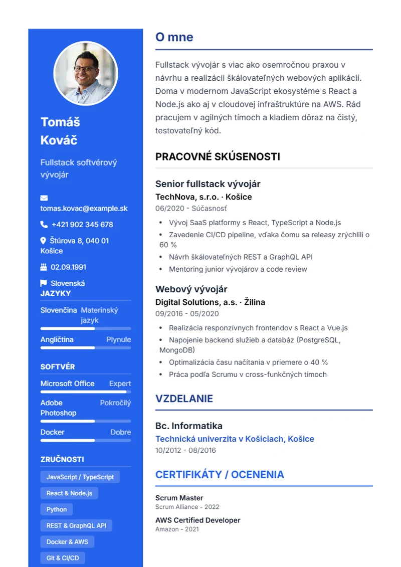 Šablóna životopisu Modern – ukážka