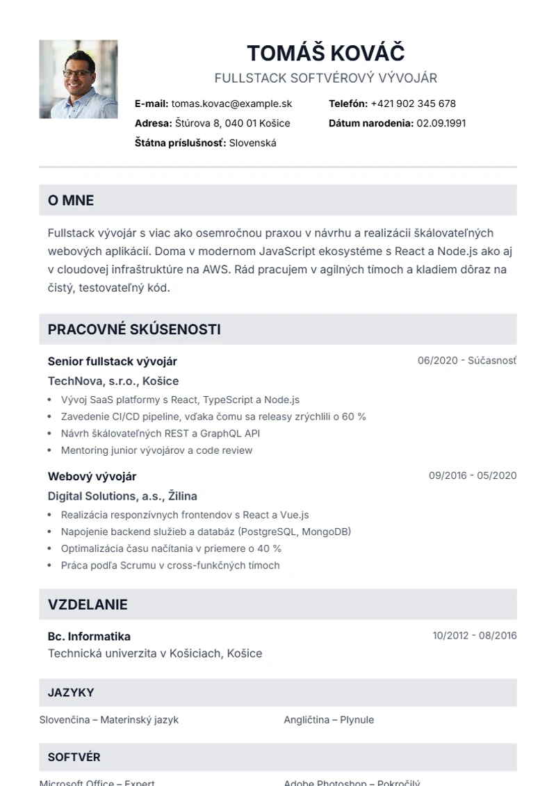 Šablóna životopisu Professional – ukážka