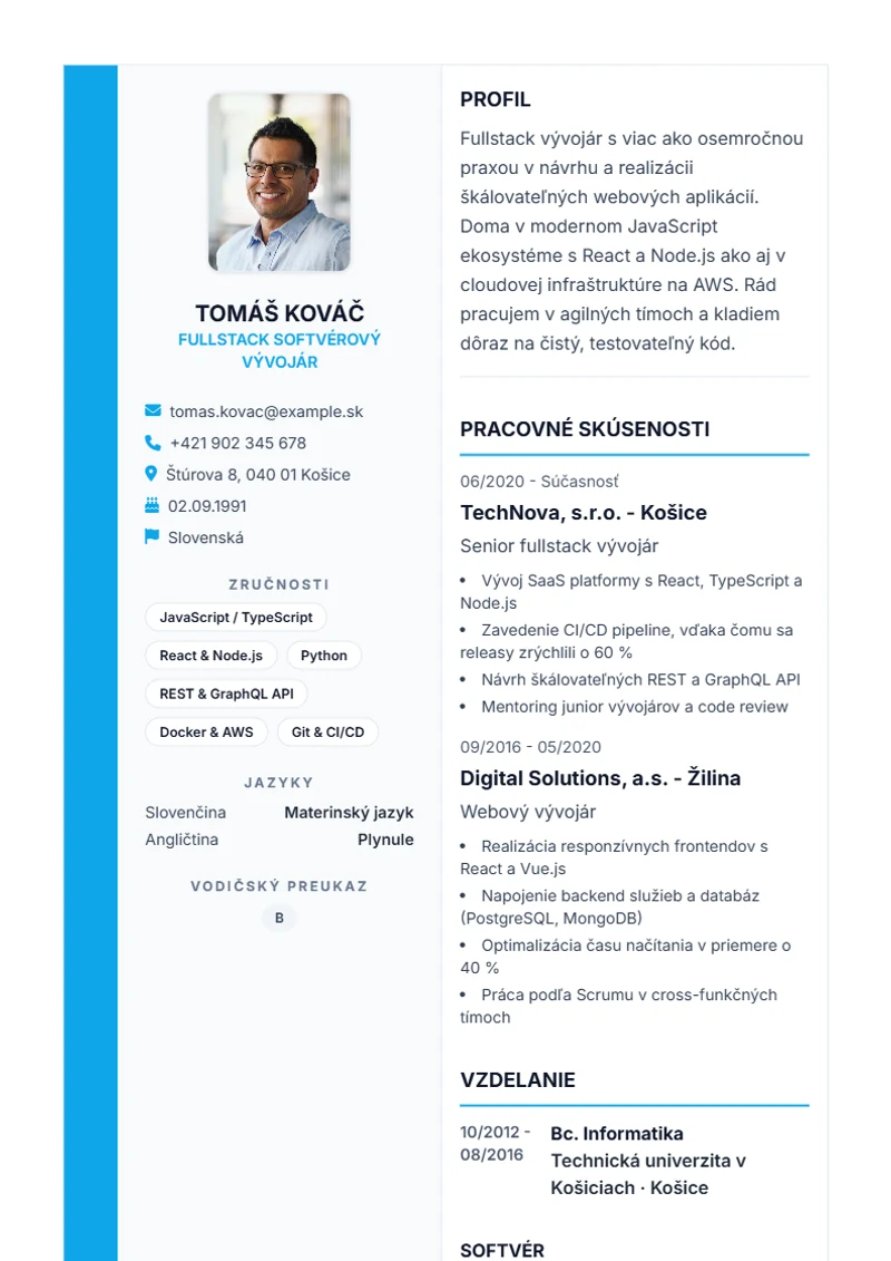 Šablóna životopisu Sidebar Pro – ukážka