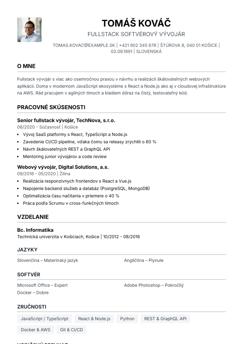 Šablóna životopisu Simple – ukážka