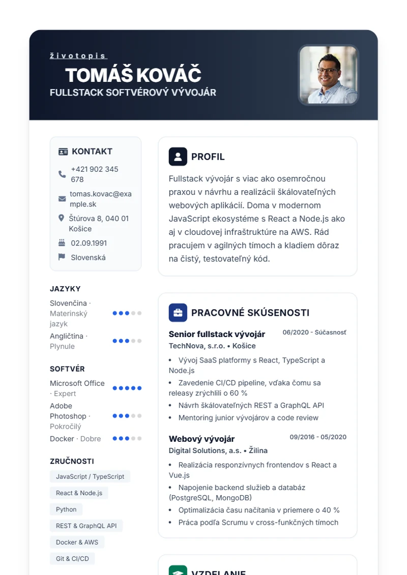 Šablóna životopisu Trust – ukážka