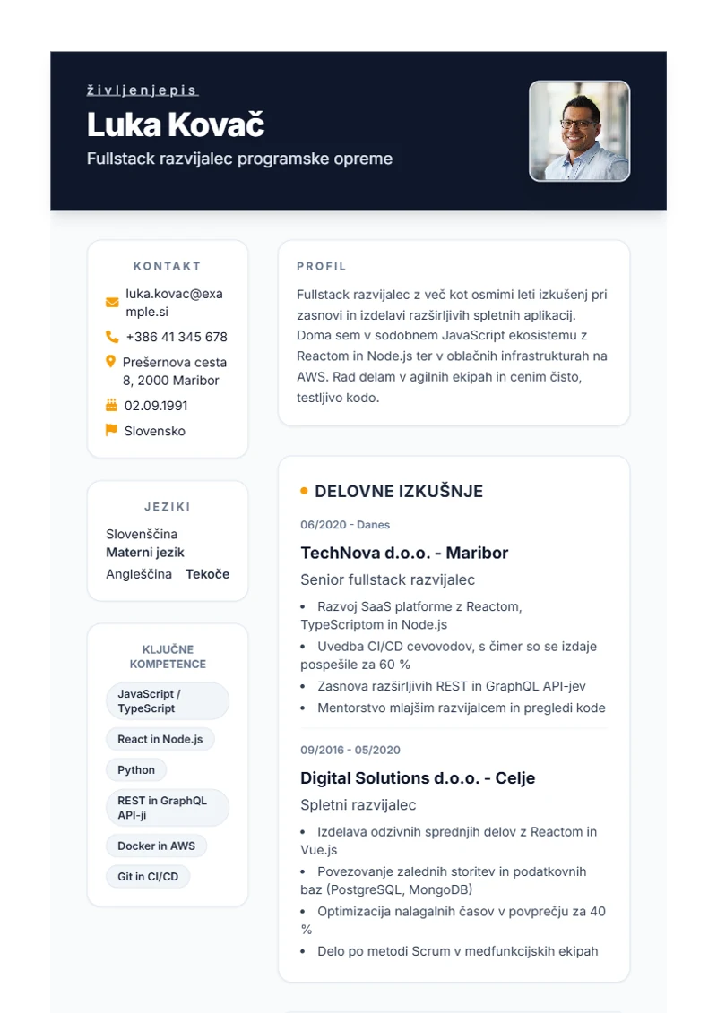 Predloga življenjepisa Formal – vzorec