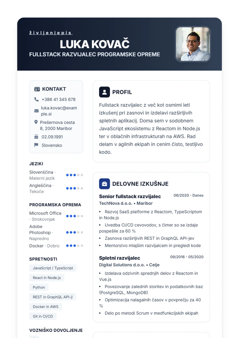 Predloga življenjepisa Trust – vzorec