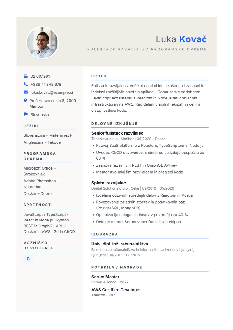 Predloga življenjepisa Weber – vzorec