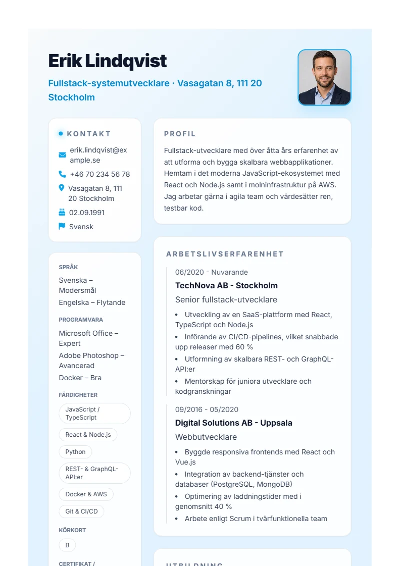 CV-mall Burya – exempel enligt DIN 5008