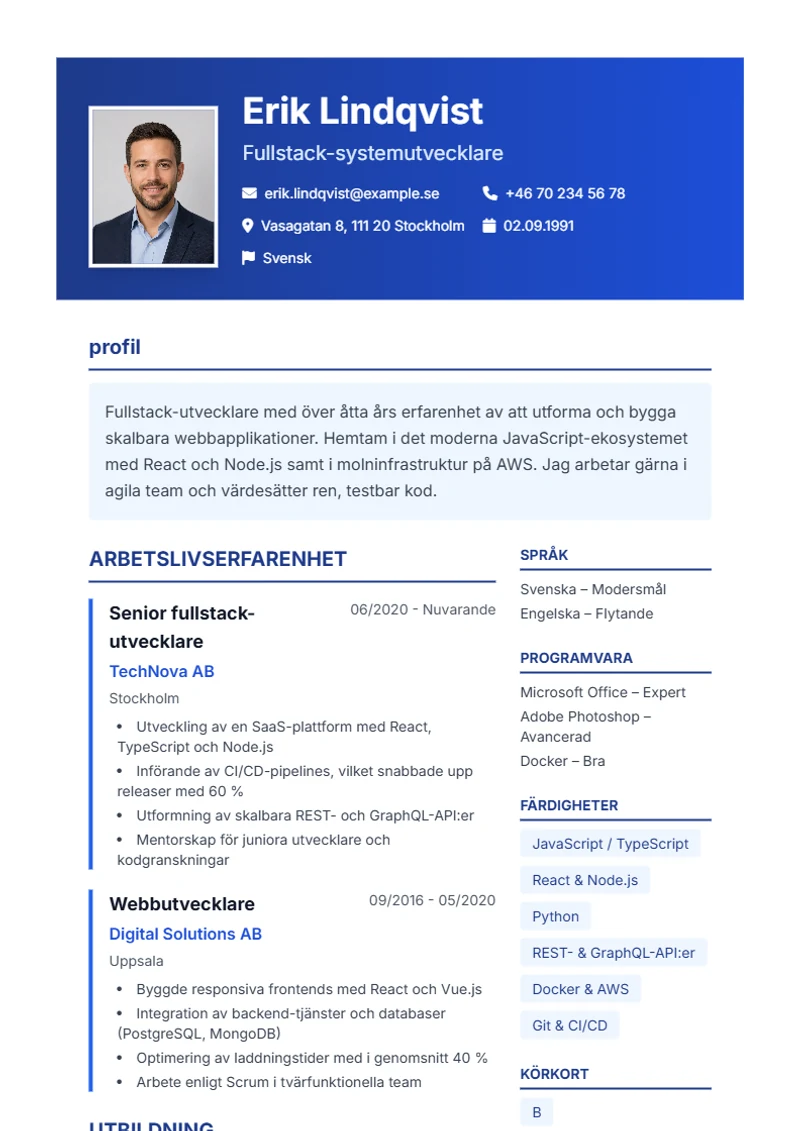 CV-mall Corporate – exempel enligt DIN 5008