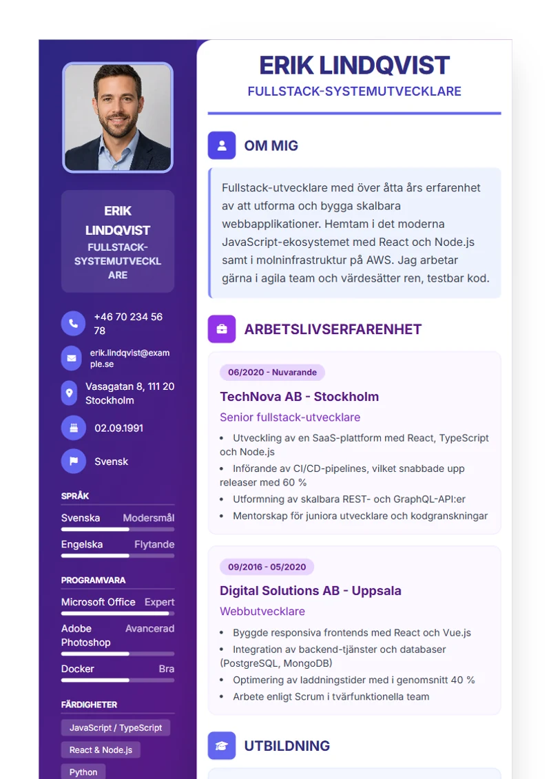 CV-mall Journey – exempel enligt DIN 5008