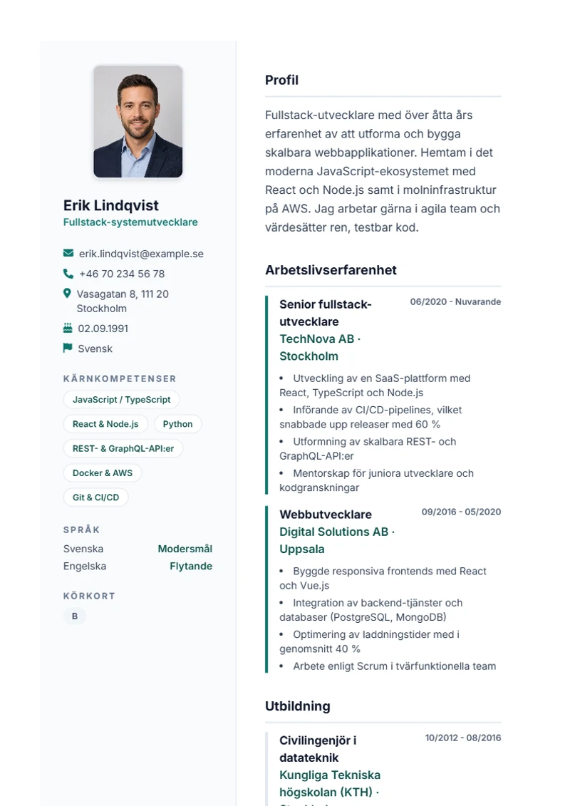 CV-mall Lebenslauf Pro – exempel enligt DIN 5008