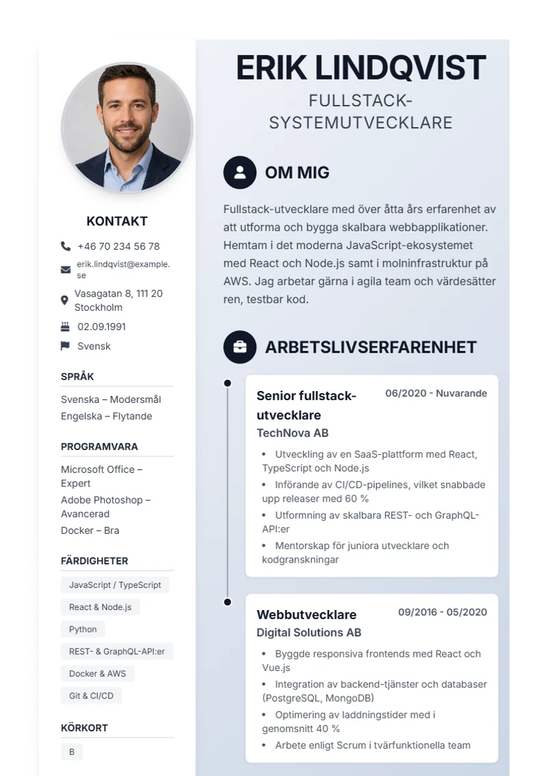 CV-mall Timeline – exempel enligt DIN 5008