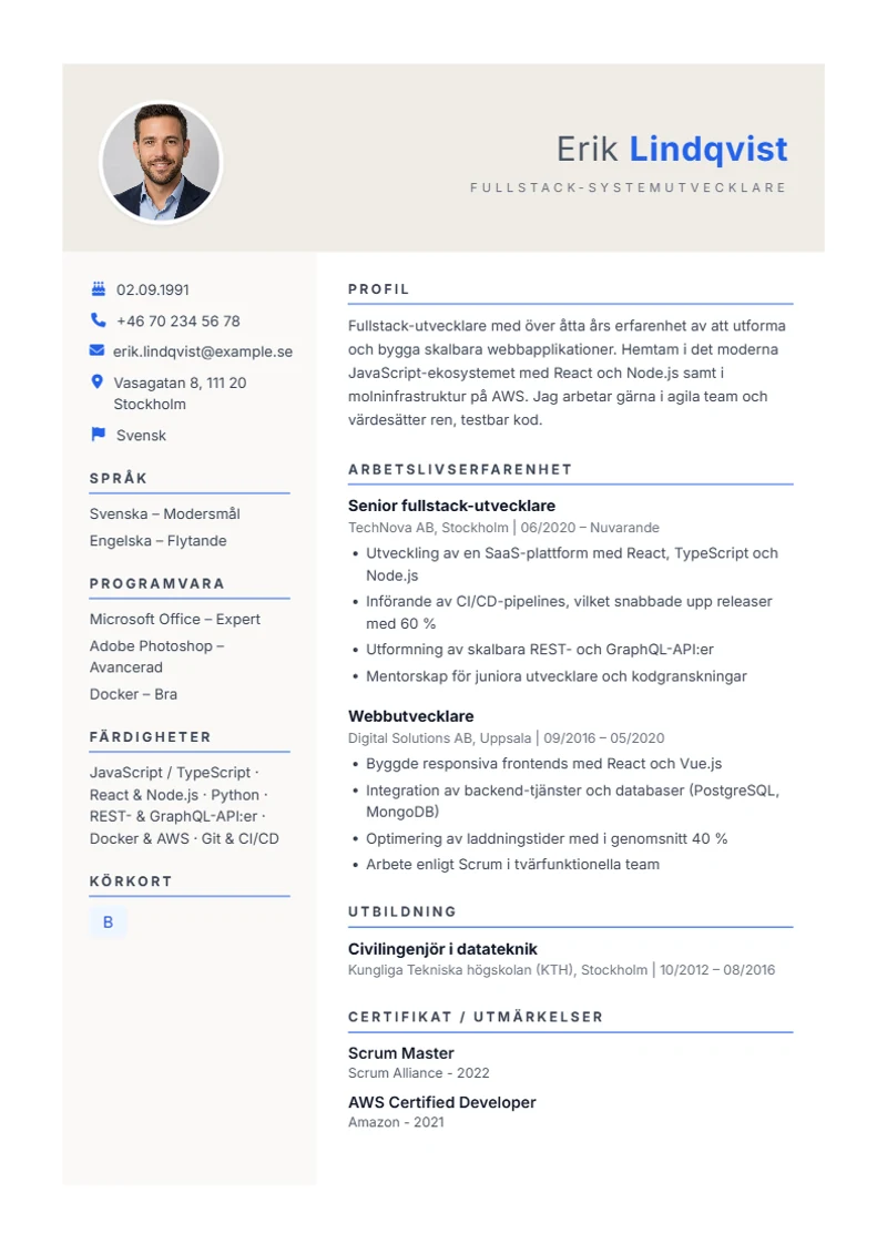 CV-mall Weber – exempel enligt DIN 5008