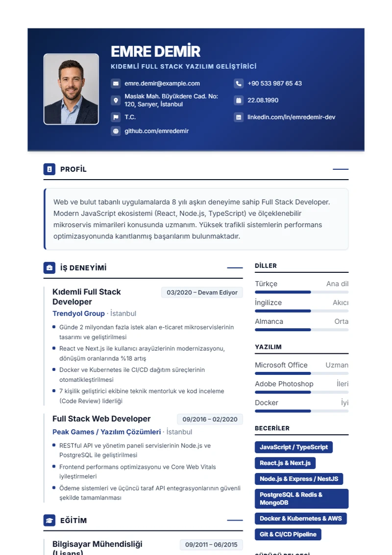 Özgeçmiş şablonu Corporate, DIN 5008 standartlarında örnek