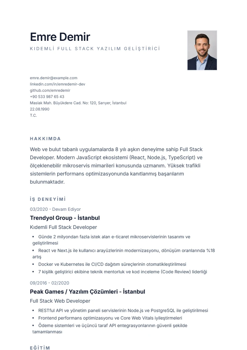 Özgeçmiş şablonu Minimal, DIN 5008 standartlarında örnek