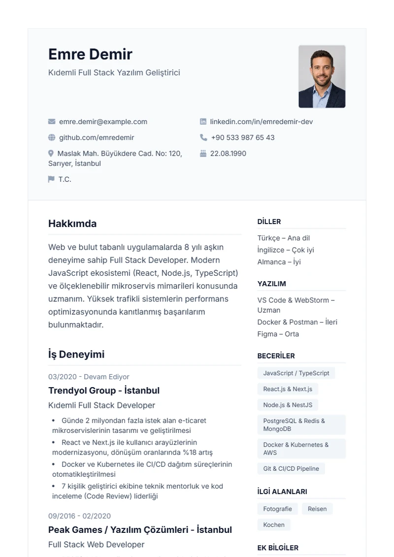 Özgeçmiş şablonu Professional, DIN 5008 standartlarında örnek
