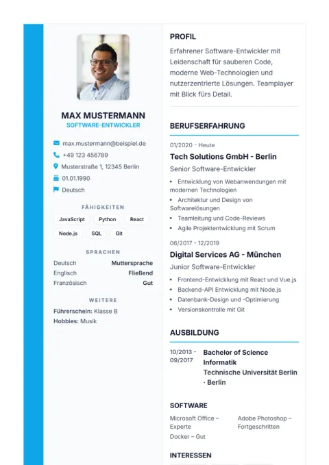 Lebenslauf-Vorlage Sidebar Pro