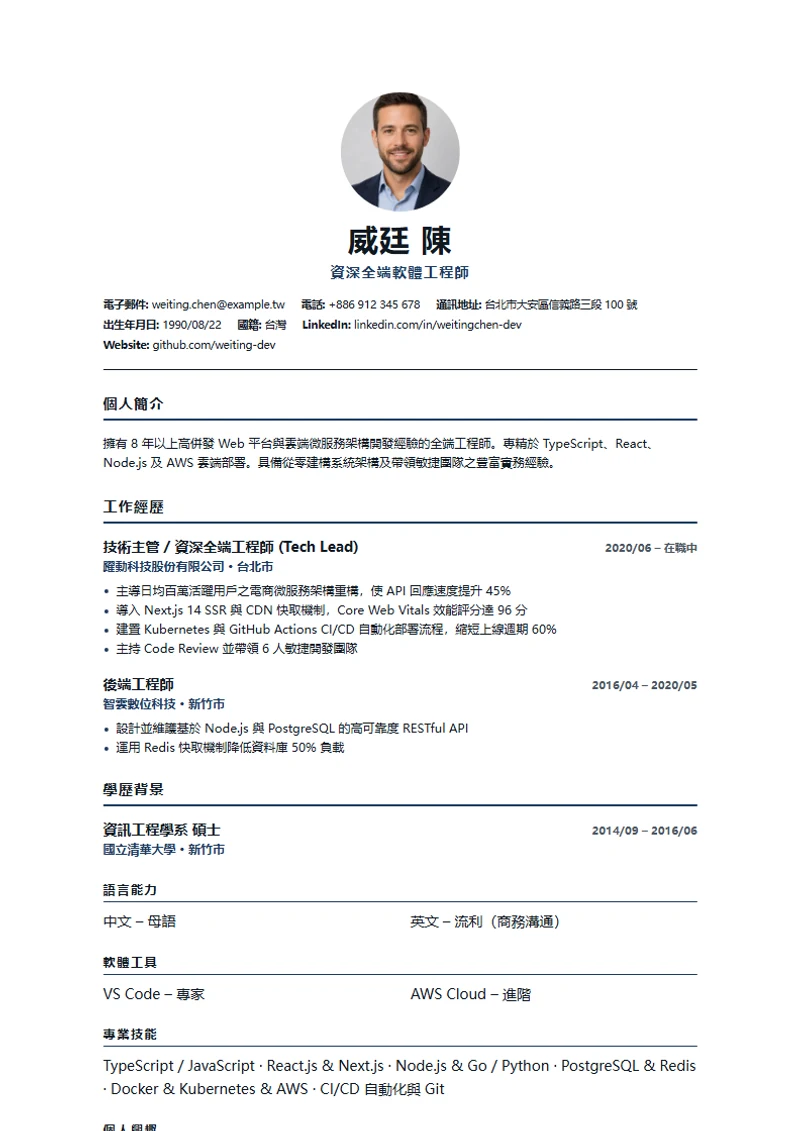American Modern 履歷模板，符合國際標準範本