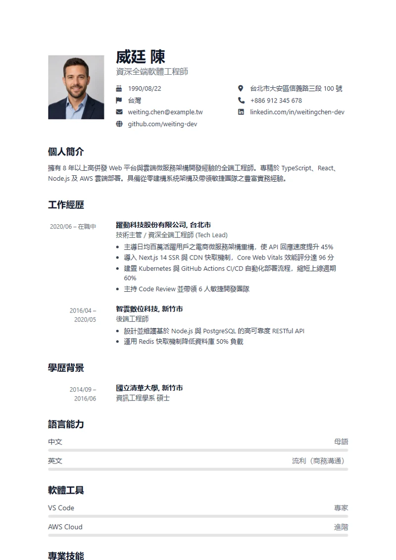 Aqua 履歷模板，符合國際標準範本