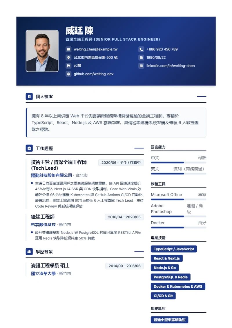 Corporate 履歷模板，符合國際標準範本