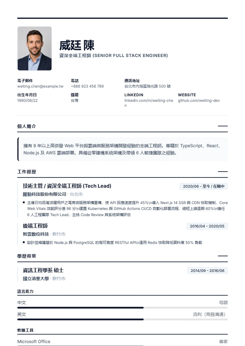 Executive 履歷模板，符合國際標準範本