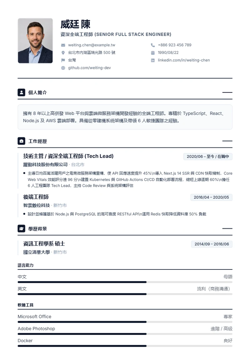 Professional 履歷模板，符合國際標準範本