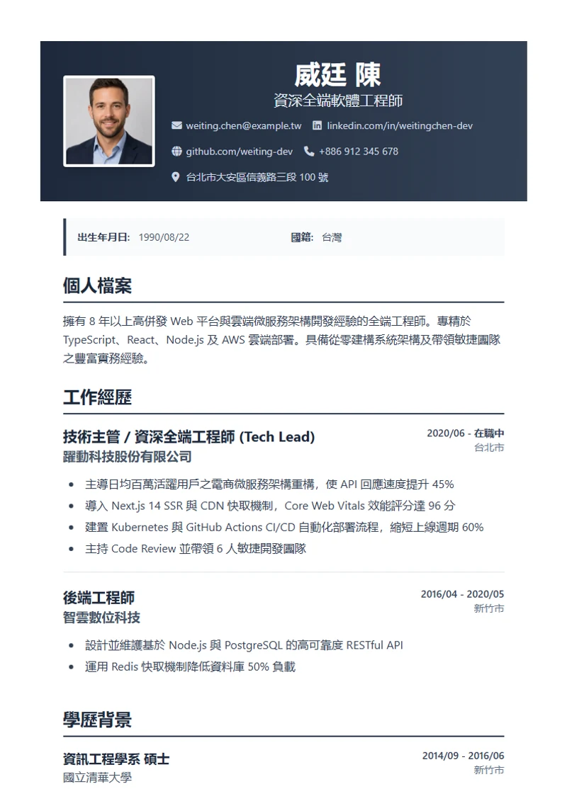 Profplus 履歷模板，符合國際標準範本