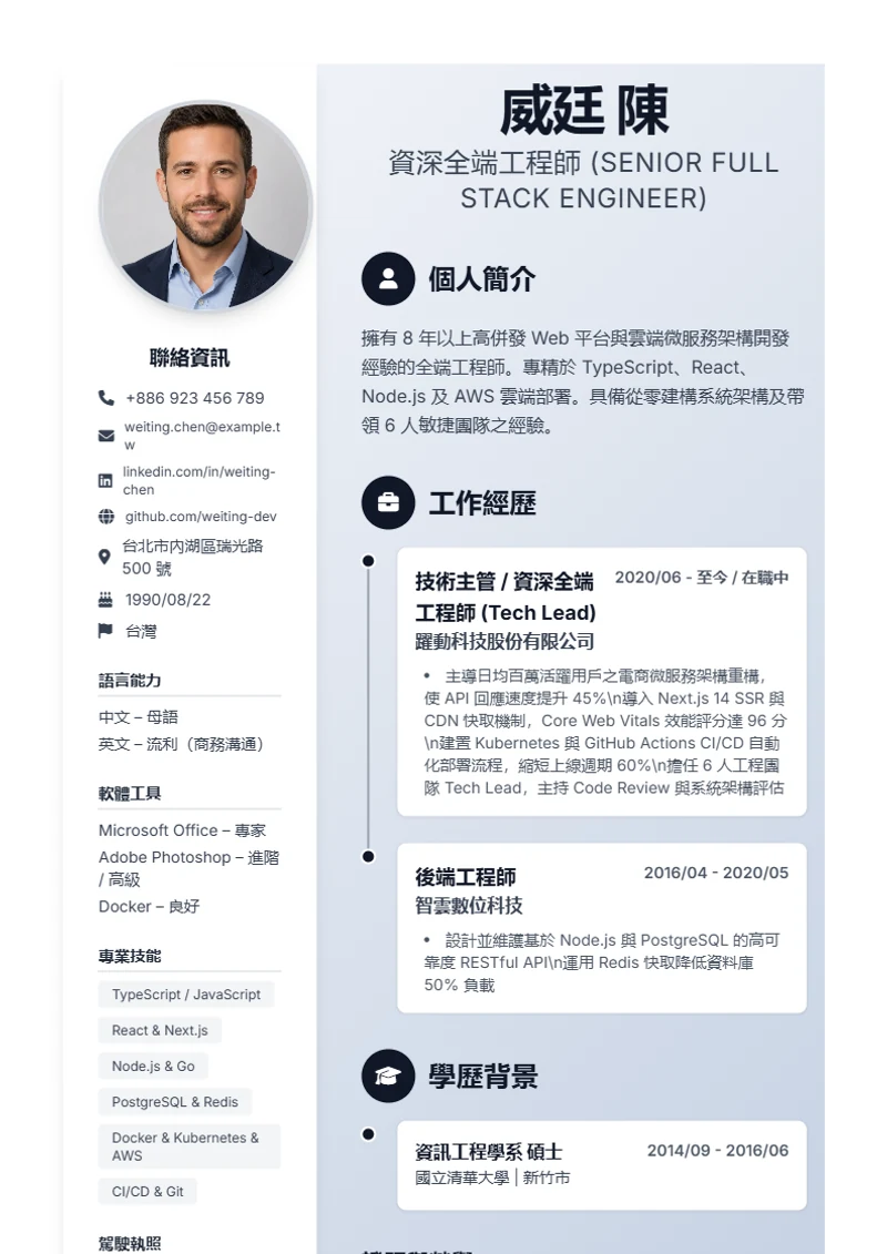 Timeline 履歷模板，符合國際標準範本
